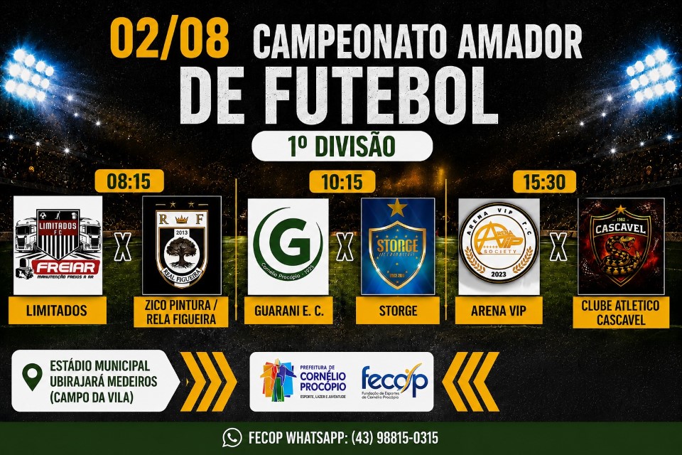 Campeonato Amador de Cornélio Procópio movimenta o fim de semana com três grandes confrontos pela 1ª Divisão